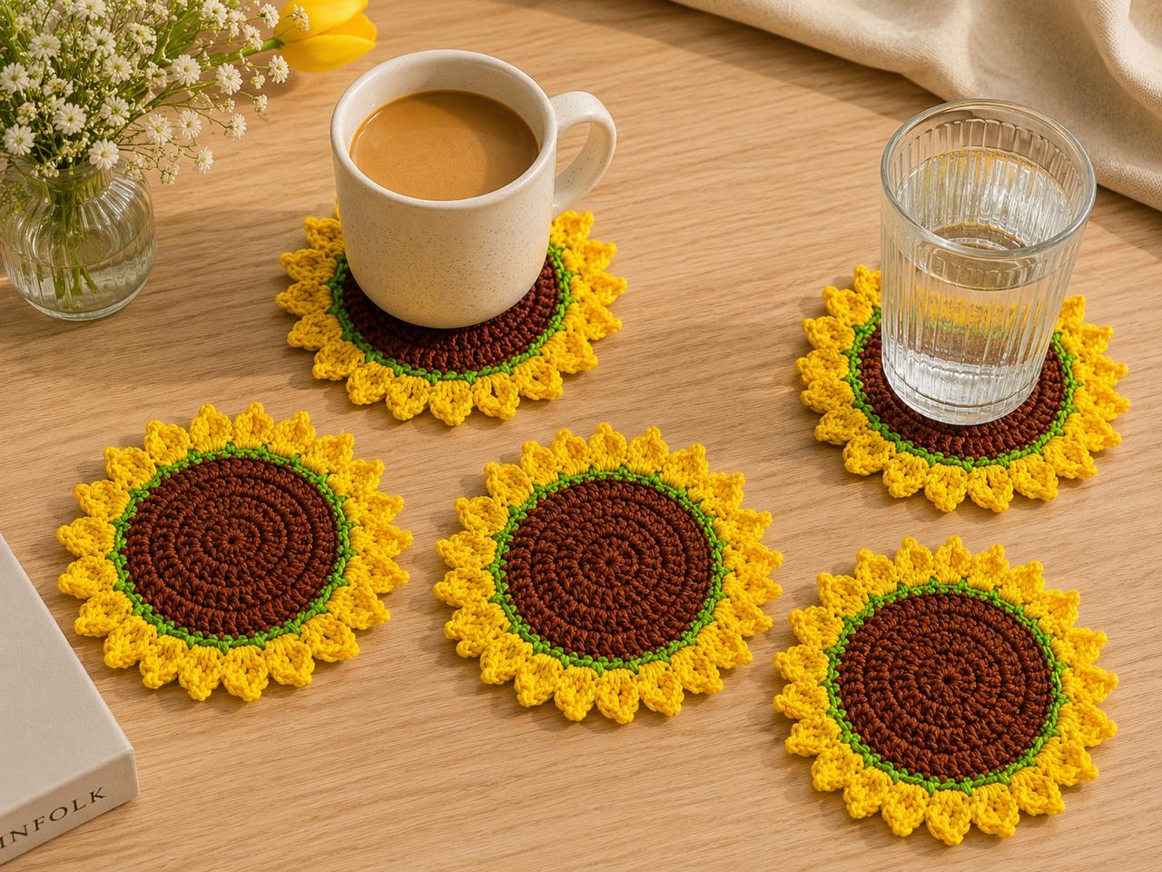 Sunflower Crochet Coaster