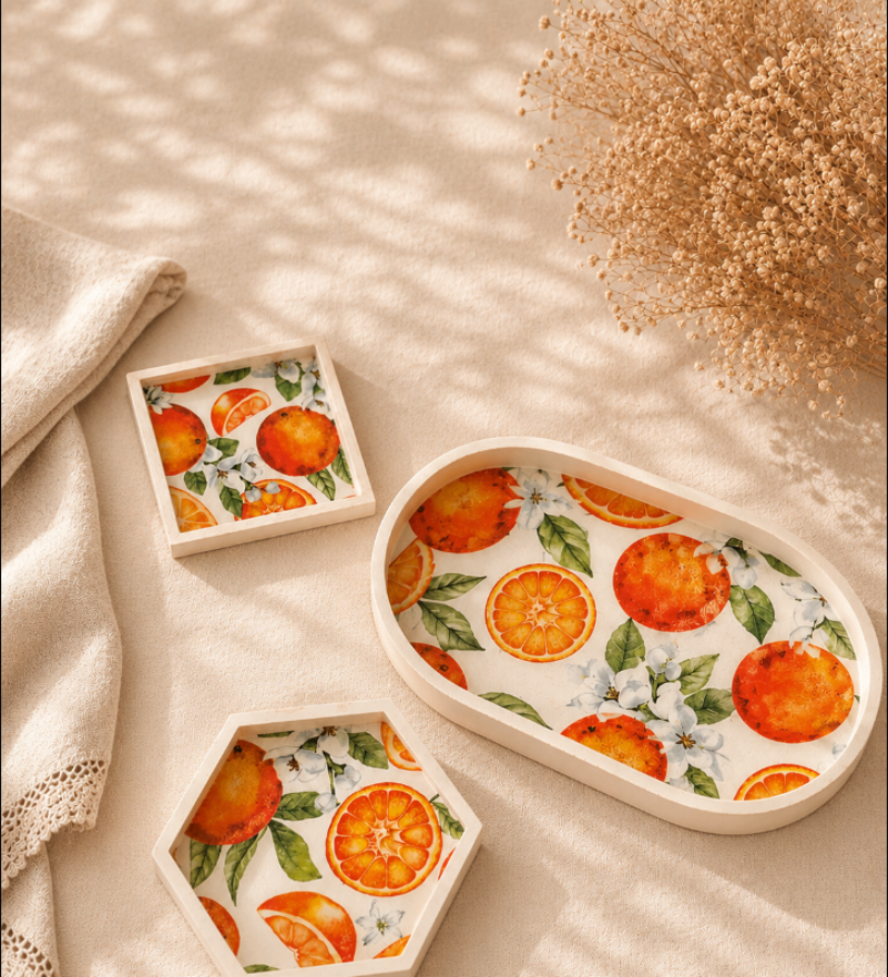 Orange Coaster and Tray set