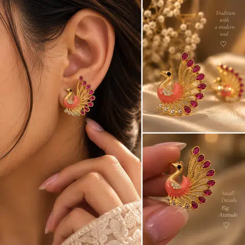 Exclusive Crafted Peacock Studs Earrings