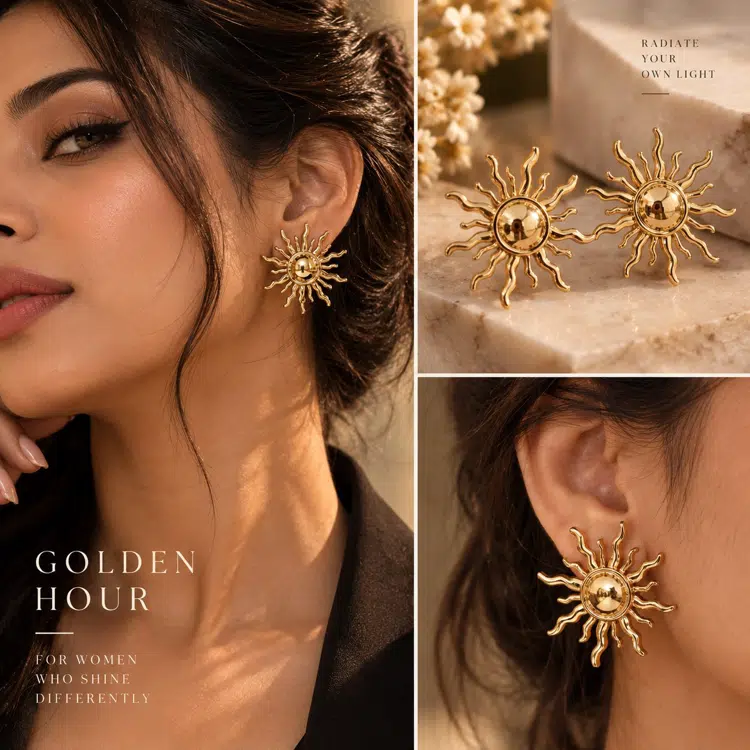 Gold Tone Sun Earrings