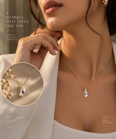 Oval Crystal Pendant Chain