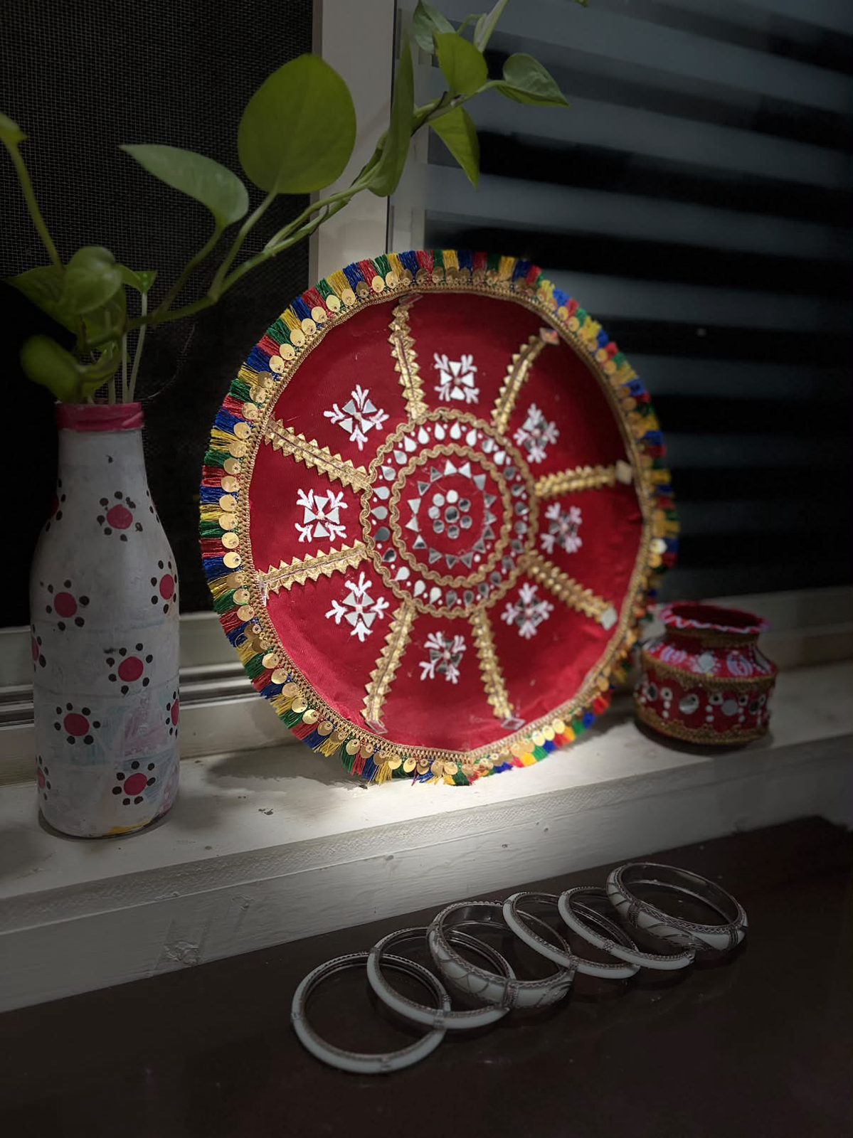 Mirror Work Festive Pooja Thali
