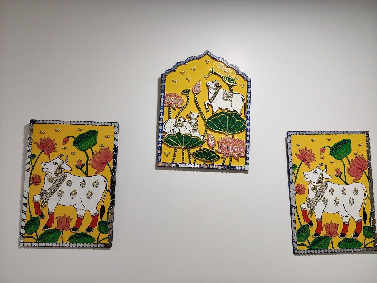 Pichwai of Cow and Lotus Together