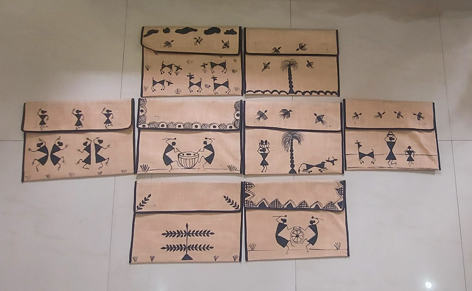 Hand Painted Laminated jute A4 size document folders 