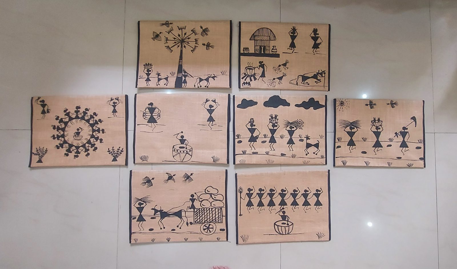Hand Painted Laminated jute A4 size document folders 