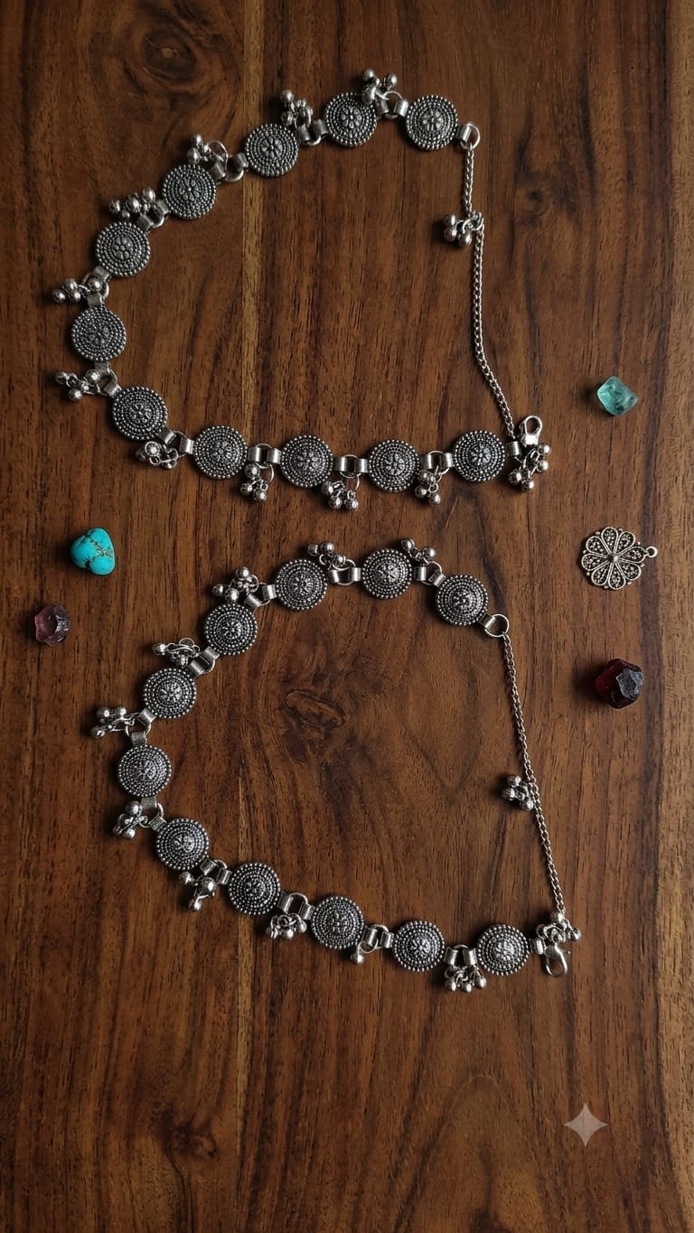 Silver oxidised anklet pair