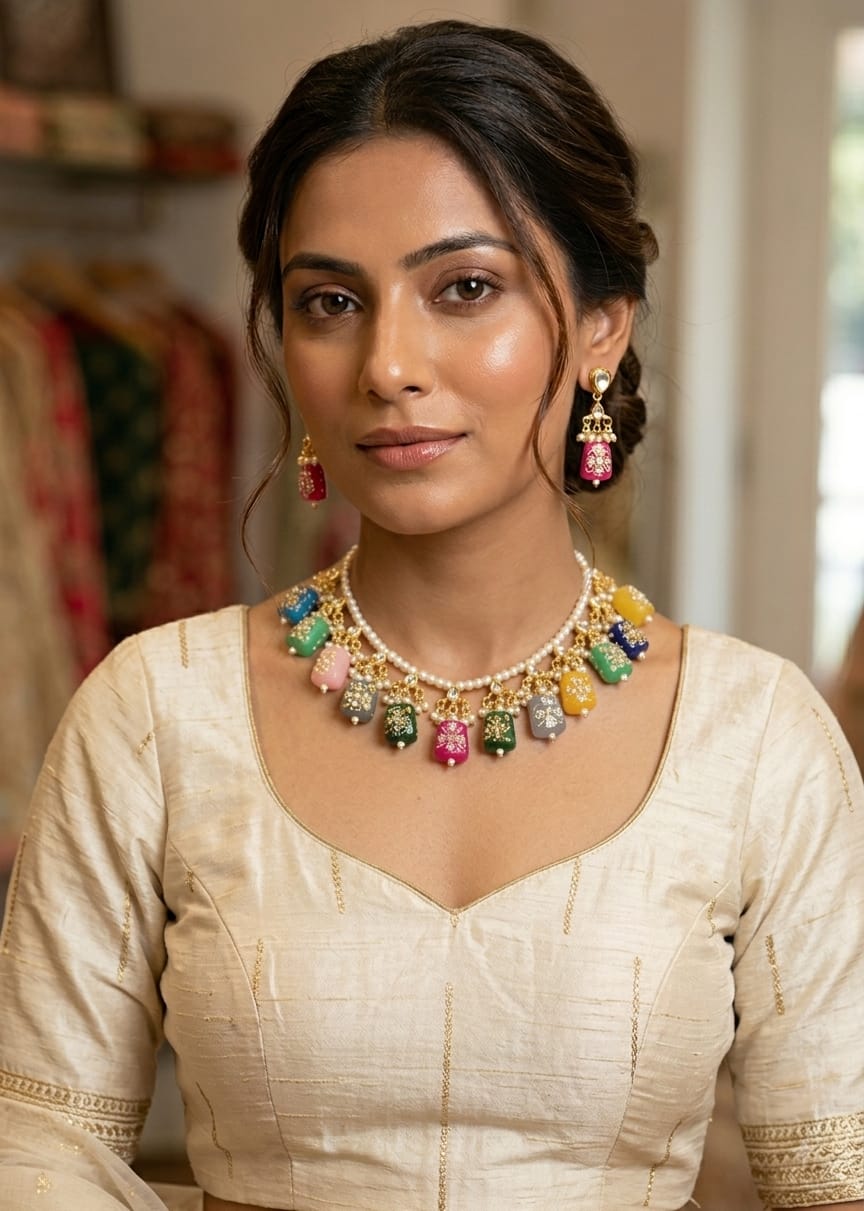 Kundan multi colour necklace
