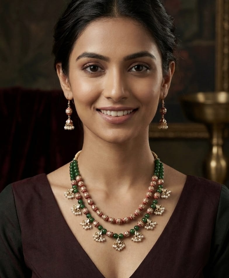 Kundan printed beads necklace