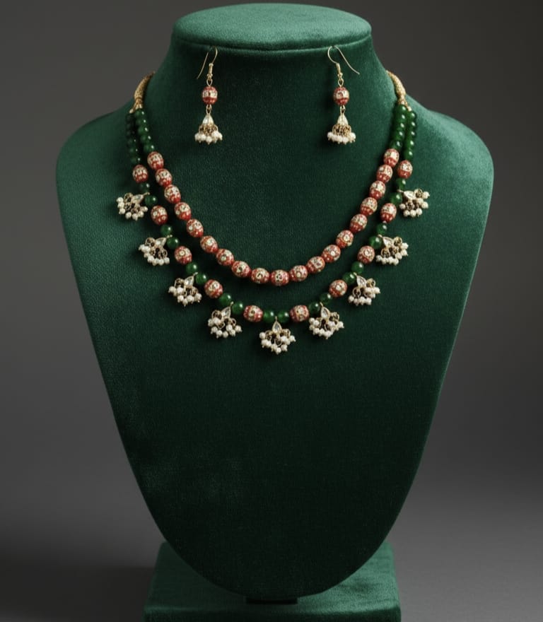 Kundan printed beads necklace