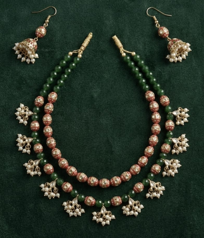 Kundan printed beads necklace