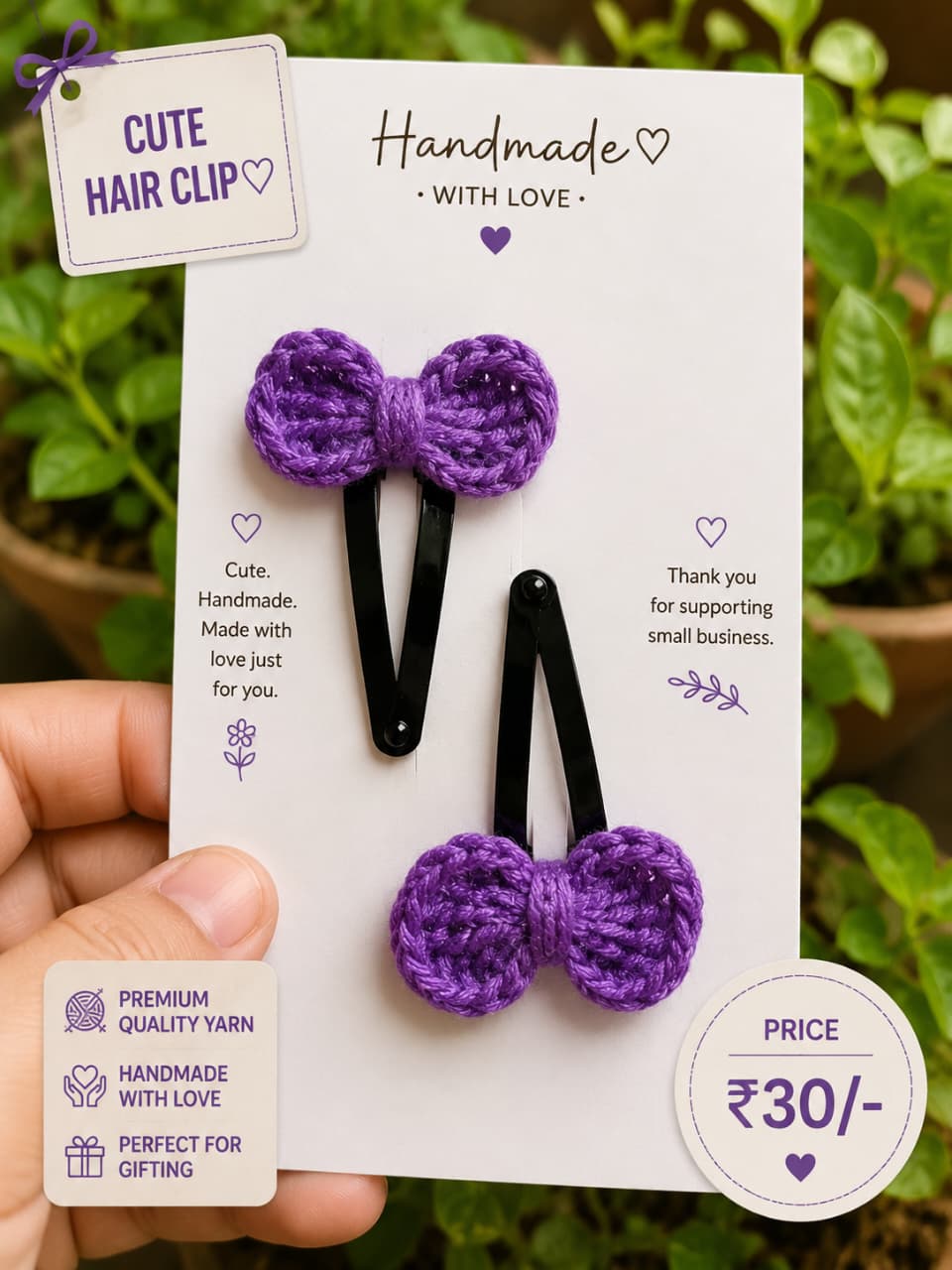 Purple Bow Hair Clip