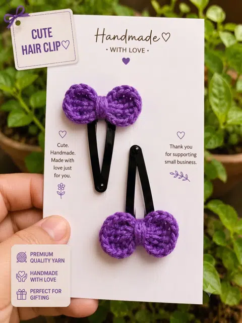 Purple Bow Hair Clip
