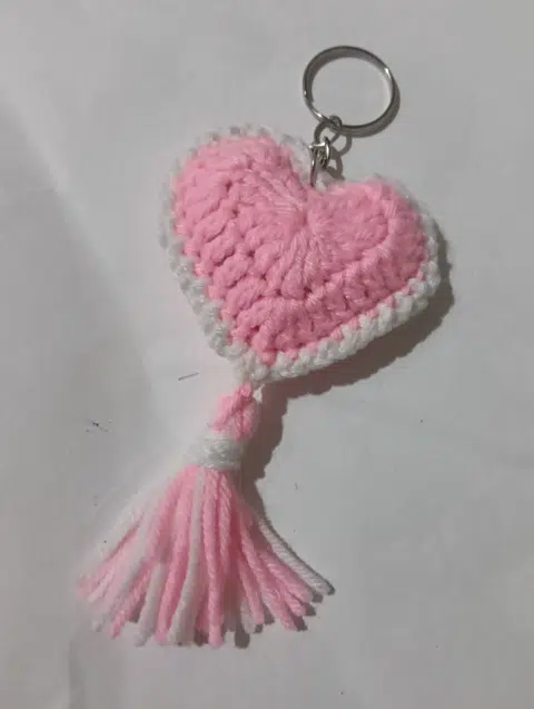 Pink Heart Tassel Keychain