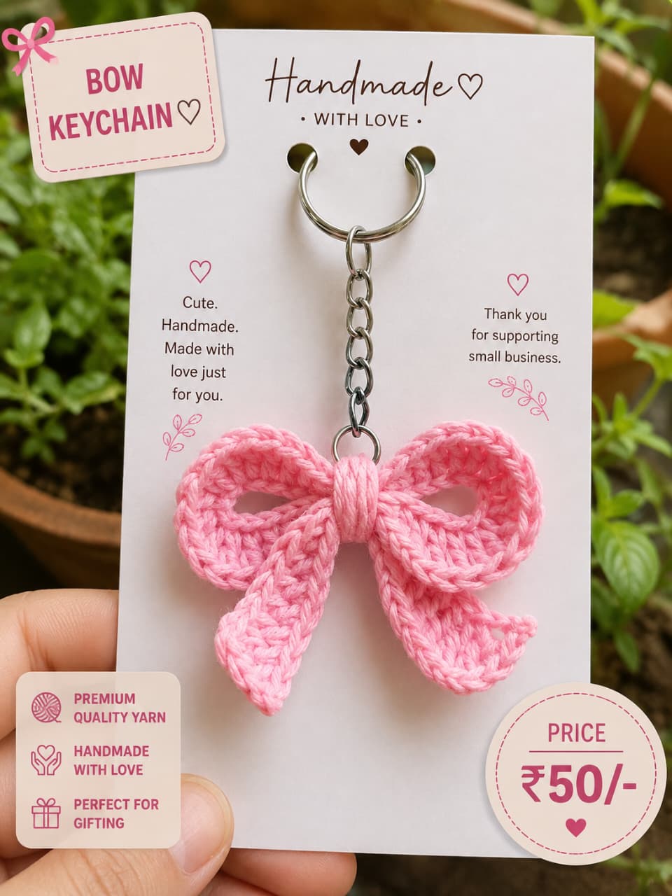 Pink Bow Keychain