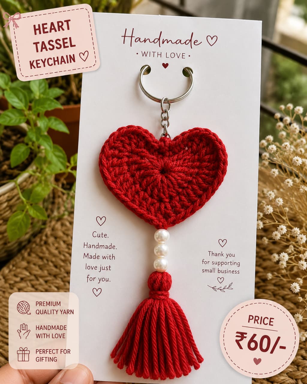 Red Heart Tassel Keychain