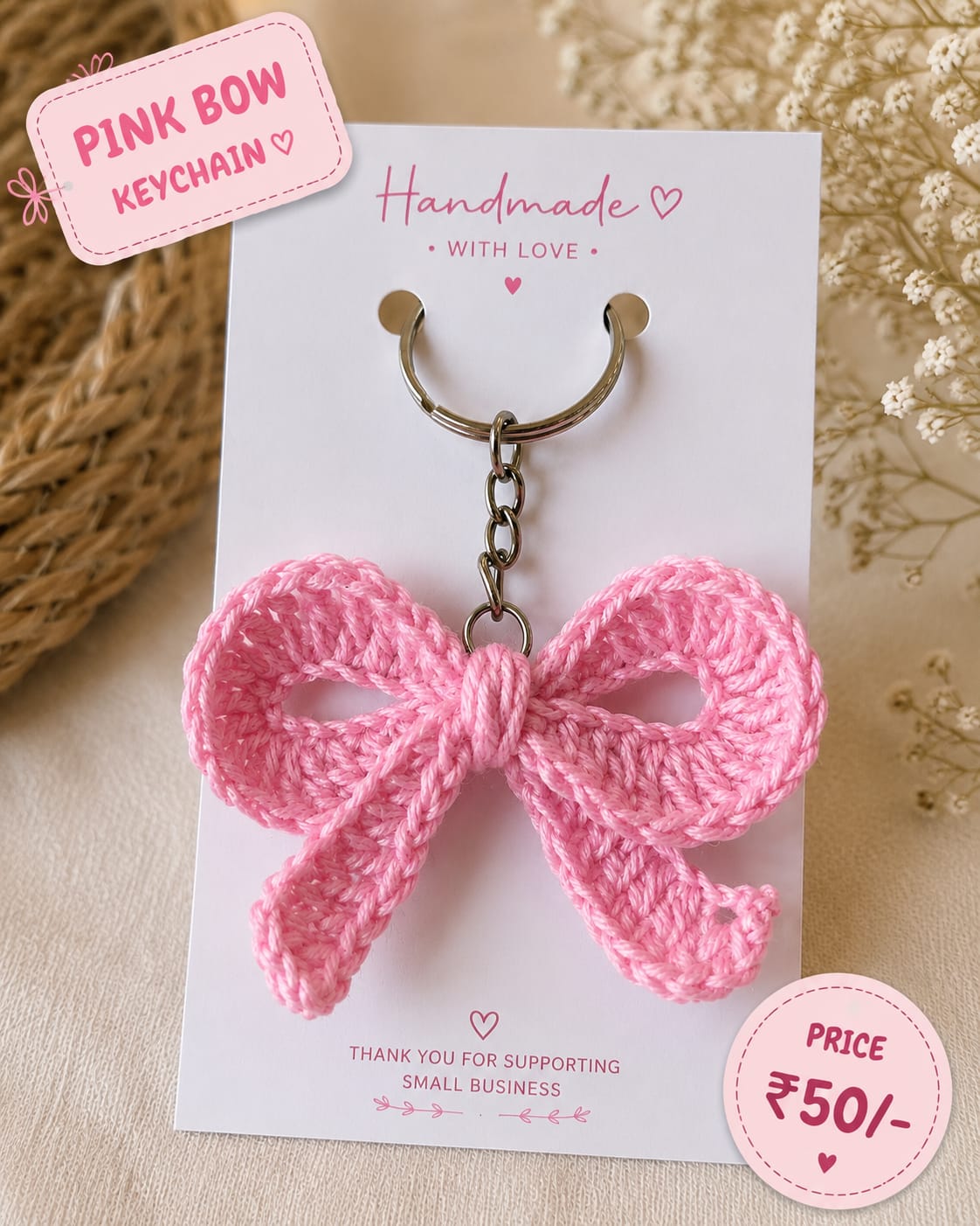 Pink Bow Keychain