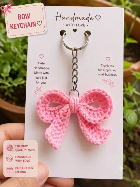 Pink Bow Keychain