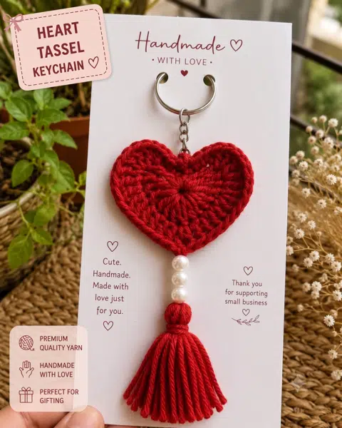 Red Heart Tassel Keychain