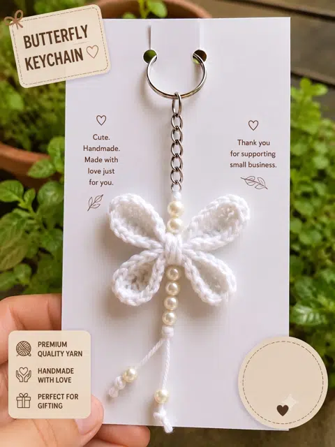 White Butterfly Keychain