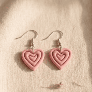 Blush Retro Ripple Heart Handmade Clay Earrings