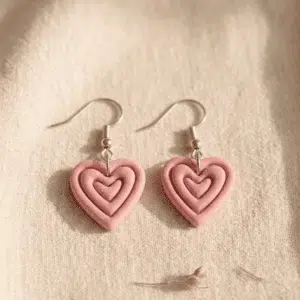 Blush Retro Ripple Heart Handmade Clay Earrings