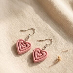 Blush Retro Ripple Heart Handmade Clay Earrings