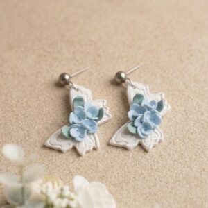 Handmade Clay Blue Blossom Floral Stud Earrings