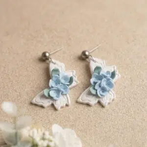 Handmade Clay Blue Blossom Floral Stud Earrings