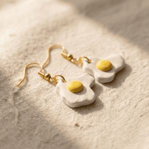 Handmade Clay Mini Fried Egg Dangle Earrings