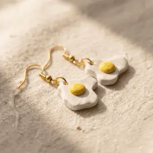 Handmade Clay Mini Fried Egg Dangle Earrings
