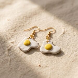 Handmade Clay Mini Fried Egg Dangle Earrings