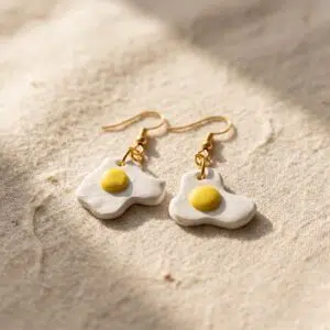 Handmade Clay Mini Fried Egg Dangle Earrings
