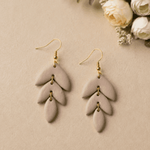 Handmade Clay Neutral Leaf Cascade Earrings