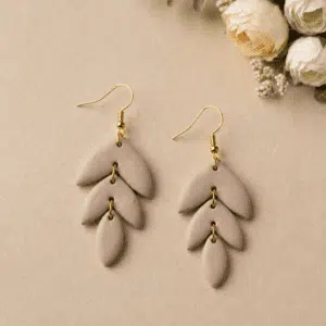Handmade Clay Neutral Leaf Cascade Earrings