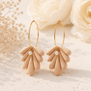 Handmade Ivory Bloom Petal Hoop Clay Earrings