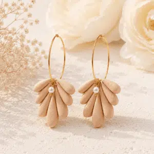 Handmade Ivory Bloom Petal Hoop Clay Earrings