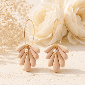 Handmade Ivory Bloom Petal Hoop Clay Earrings