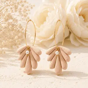 Handmade Ivory Bloom Petal Hoop Clay Earrings