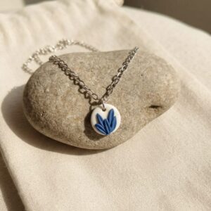 Handmade Blue Floral Clay Pendant