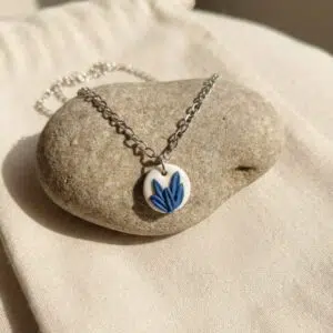 Handmade Blue Floral Clay Pendant