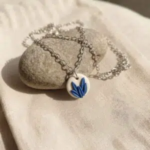 Handmade Blue Floral Clay Pendant