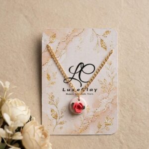 Handmade Clay Rose Bloom Pendant Necklace