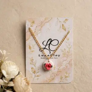 Handmade Clay Rose Bloom Pendant Necklace