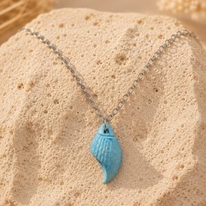 Ocean Blue Seashell Handmade Clay Pendant Necklace