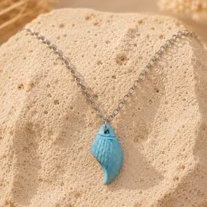 Ocean Blue Seashell Handmade Clay Pendant Necklace