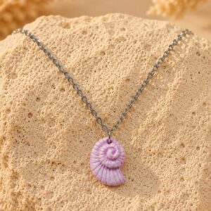 Pink Spiral Seashell Handmade Clay Pendant Necklace