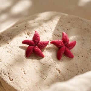 Crimson Starfish Handmade Clay Stud Earrings