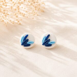 Handmade Blue Floral Clay Stud Earrings