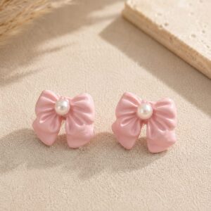 Handmade Clay Pink Bow Studs