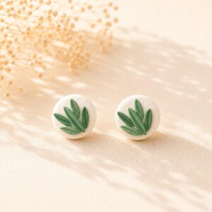 Handmade Green Floral Clay Stud Earrings